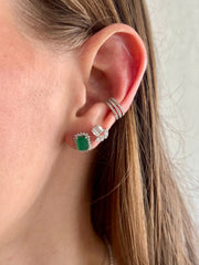 Emerald-Cut Emerald with Diamond Halo 14k Studs