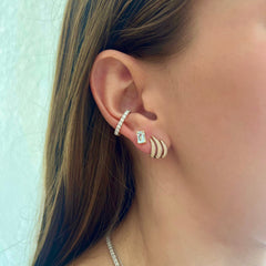 Half Diamond Circle Gold Studs 14k