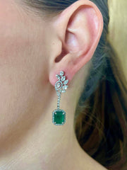 Emerald-Cut Emerald with Diamond Halo 14k Studs