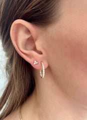 Half Diamond Circle Gold Studs 14k