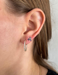 Half Diamond Circle Gold Studs 14k