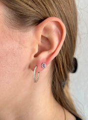 Half Diamond Circle Gold Studs 14k