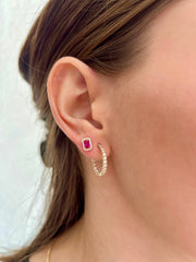 Half Diamond Circle Gold Studs 14k