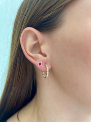 Half Diamond Circle Gold Studs 14k