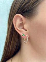 Half Diamond Circle Gold Studs 14k